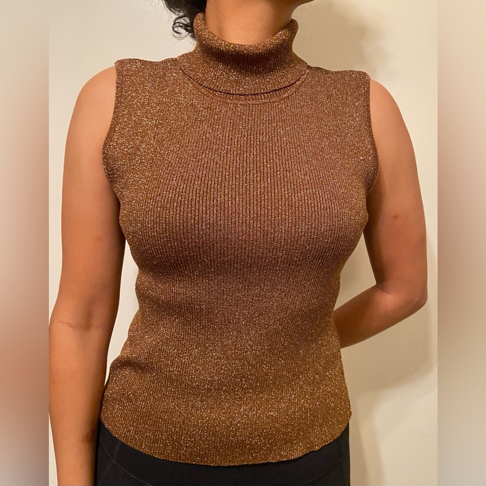 Brown Sparkly Sleeveless Turtleneck Sweater Size M/L